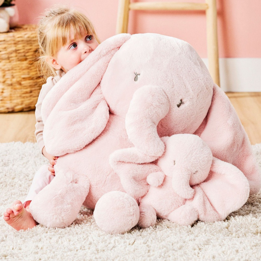 Peluche éléphant maxi - Fanfan -Rose - 60 cm 