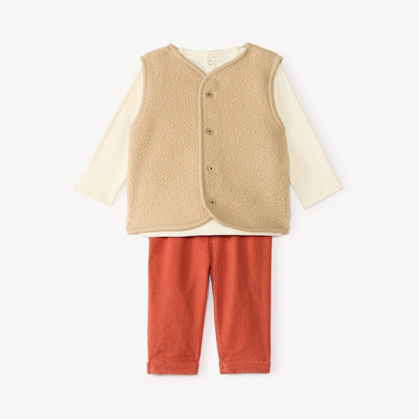 Ensemble 3 pièces bébé garçon gilet + pantalon + t-shirt 