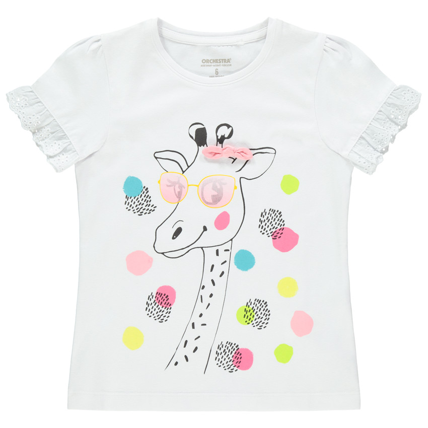 T-shirt manches courtes motif girafe et pois colorés 
