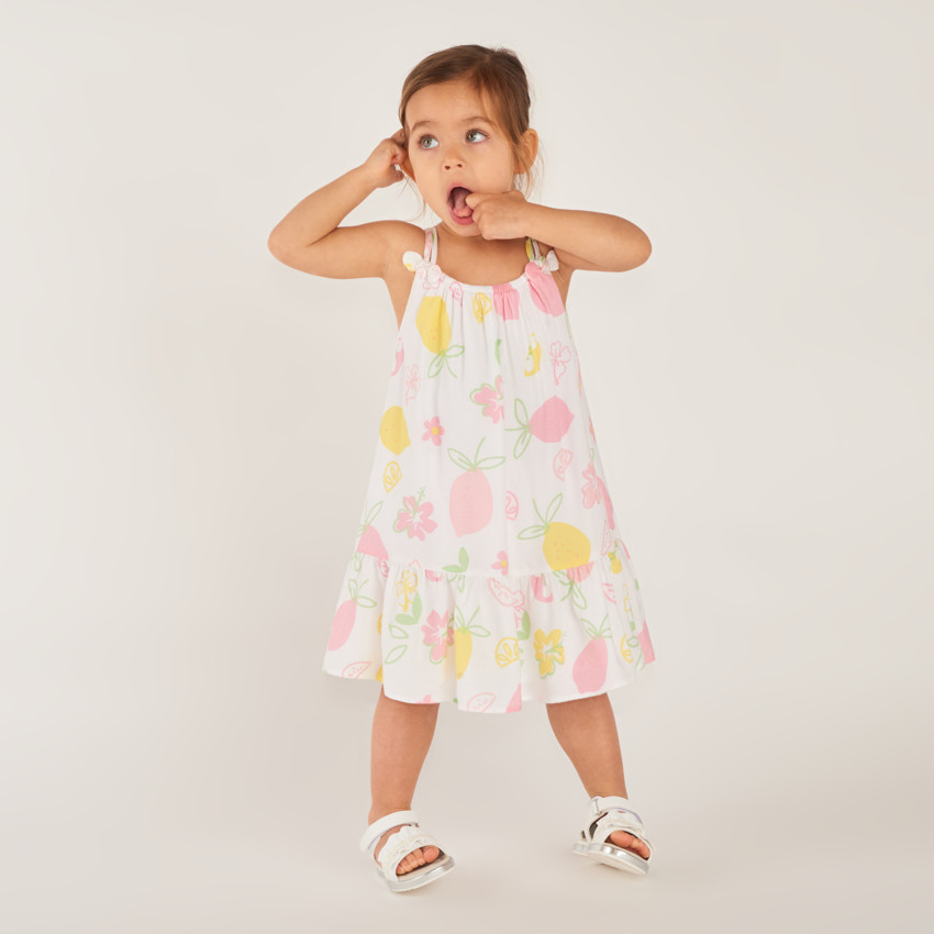Robe à doubles bretelles imprimé citrons all-over pour bébé fille 