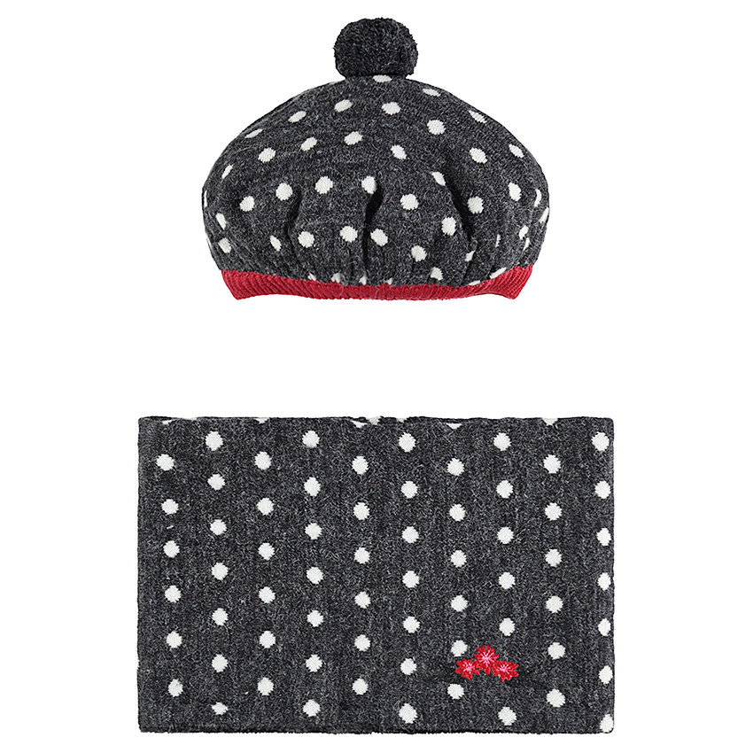 Ensemble bonnet et snood doublé sherpa avec pois en jacquard 