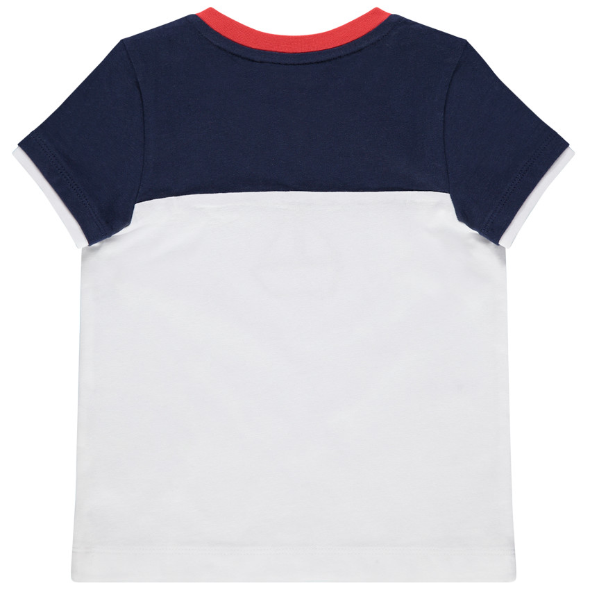 T-shirt manches courtes bicolore en coton à bateau brodé 