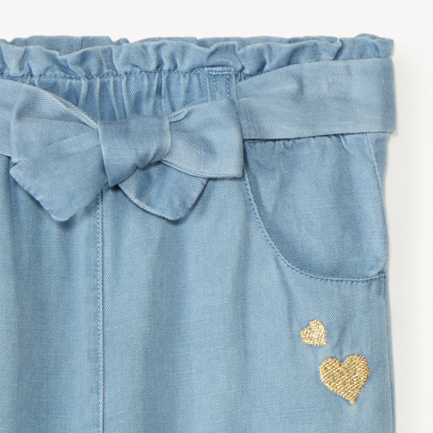 Pantalon brodé cœurs + ceinture à nouer pour bébé fille 
