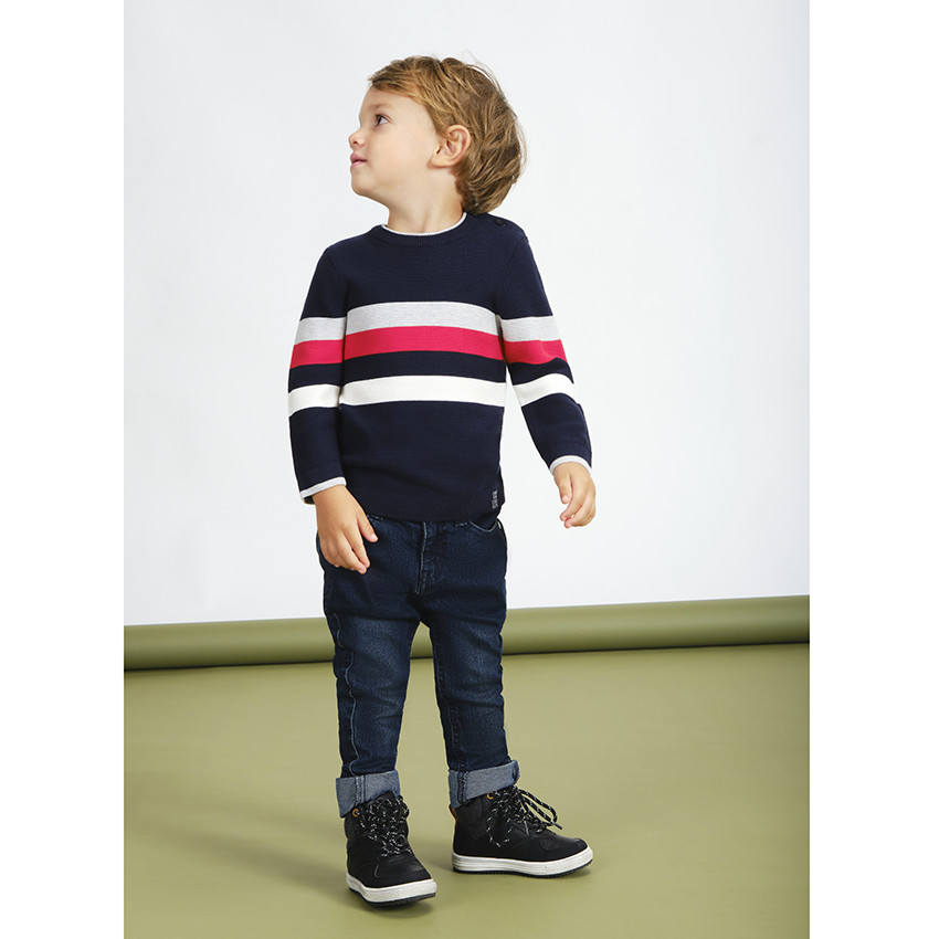 Pull en tricot à rayures placées pour bébé garçon 