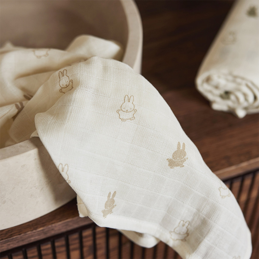 Lot de 3 langes en gaze de coton 70 x 70 cm Happy Miffy nougat 