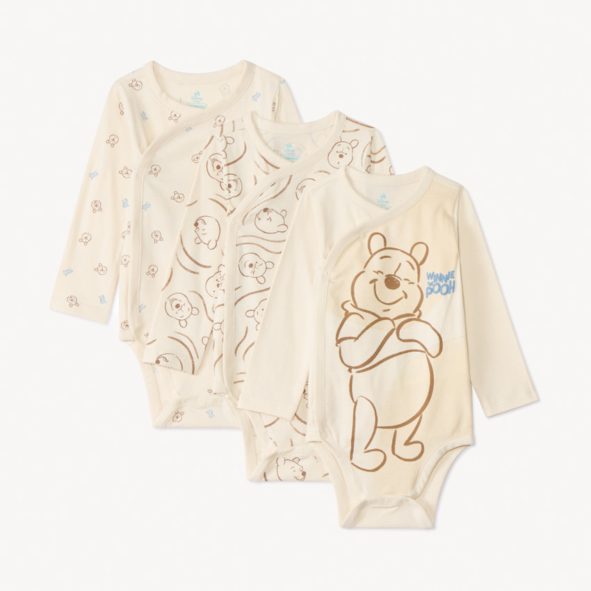 Lot de 3 bodies manches longues Winnie Disney avec ouvertures différentes selon l'âge