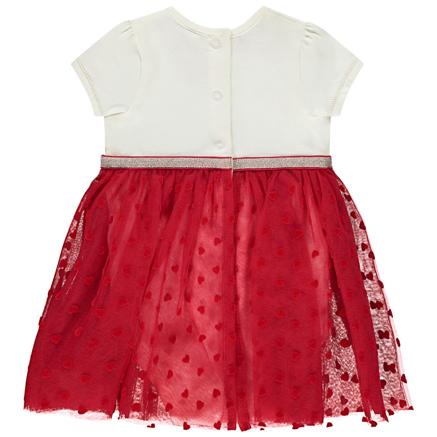 Robe de fête effet 2 en 1 bi-matière à cœurs pour bébé fille 