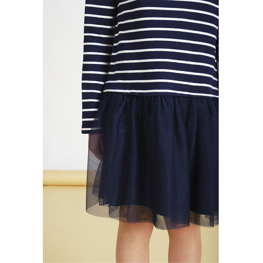 Robe bi-matière marinière à sequins magiques pour fille 