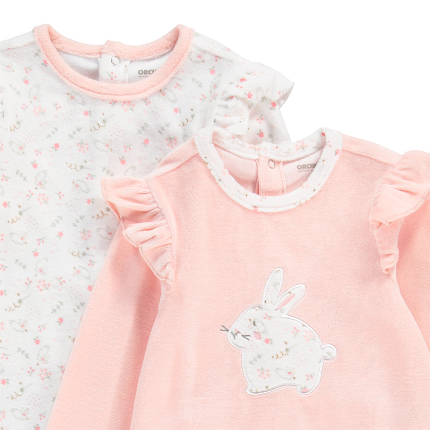 Lot de 2 dors-bien en velours print lapin pour bébé fille 