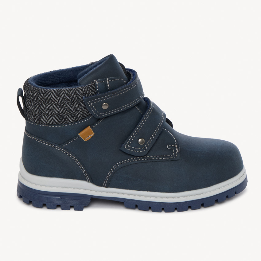Bottillon bleu marine avec double velcros et col textile pour garçon  