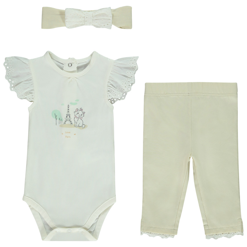 Ensemble 3 pièces avec broderie anglaise Marie Disney pour bébé fille