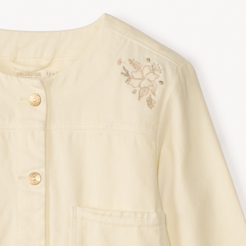 Veste manches longues en denim uni brodée pour fille 