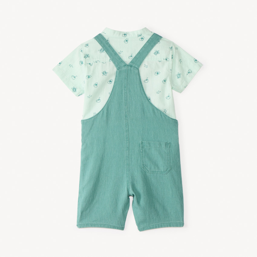Ensemble court 2 pièces chemise col mao et salopette pour bébé garçon  