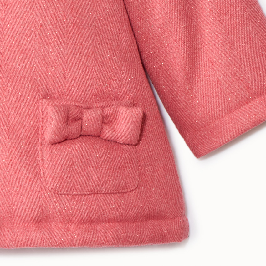 Manteau drap de laine rose à capuche pour bébé fille  