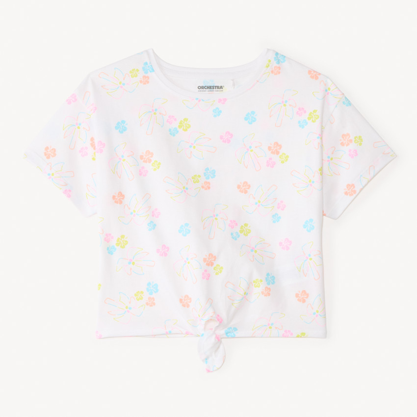 T-shirt manches courtes à nouer imprimé fantaisie pour fille