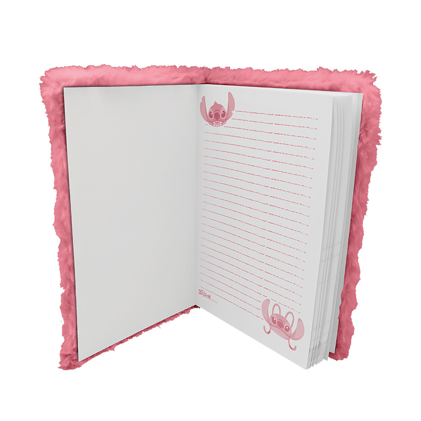 Carnet de notes A5 Stitch & Angel Disney en peluche rose 