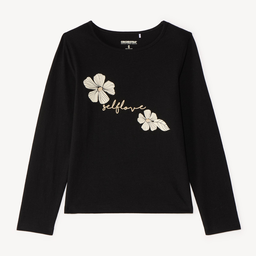 T-shirt manches longues print pailleté fille 