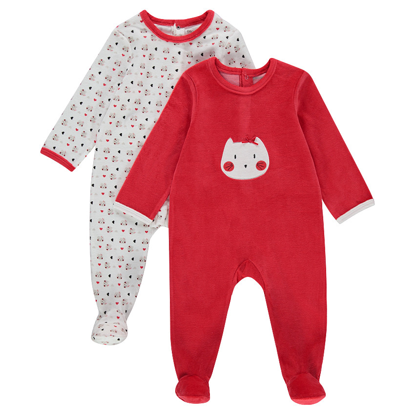 Lot de 2 dors-bien en velours uni / imprimé avec motif chats 