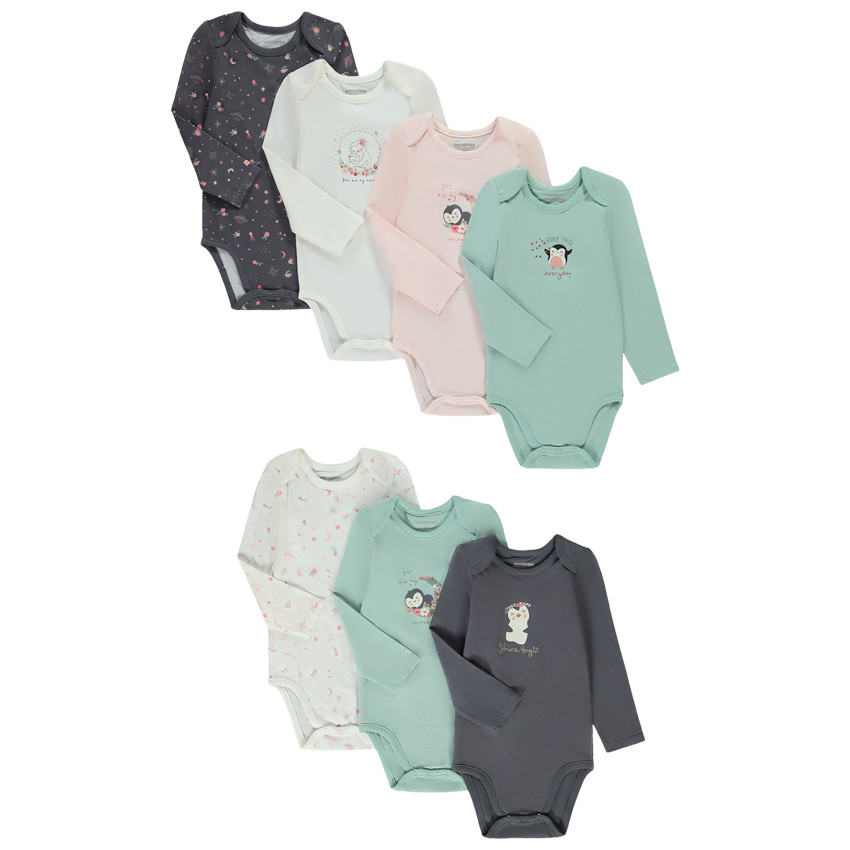 Lot de 7 bodies en jersey print fantaisie pour bébé fille