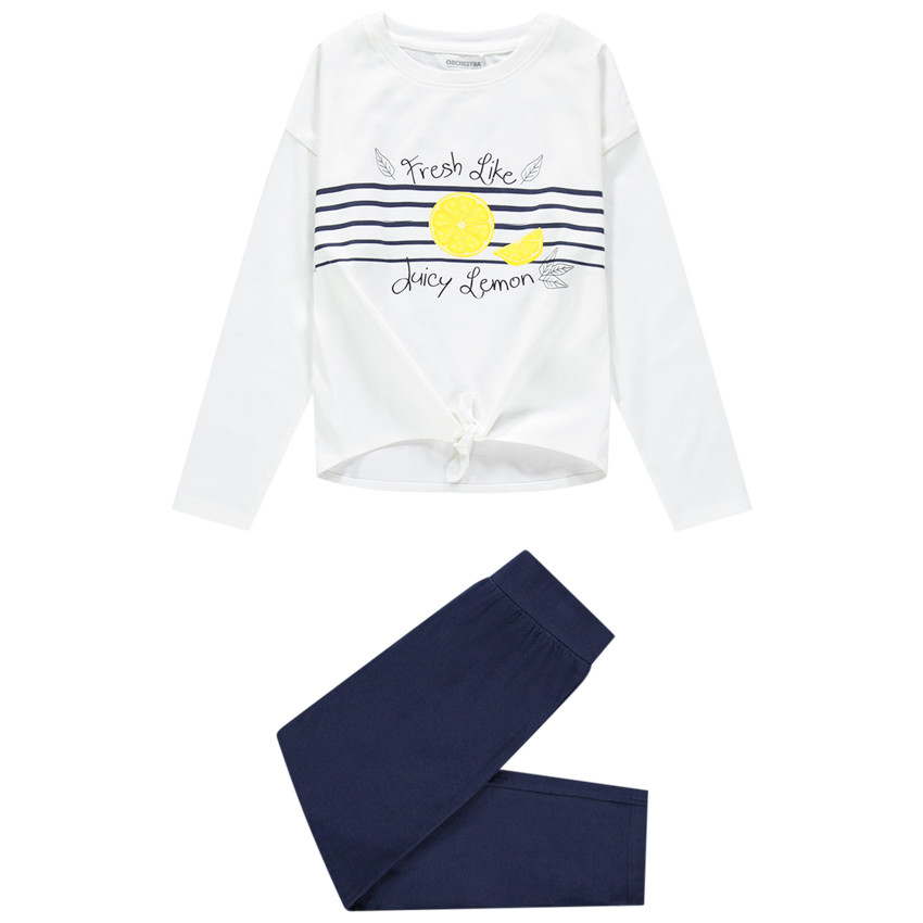 Pyjama en jersey à rayures et liens à nouer 