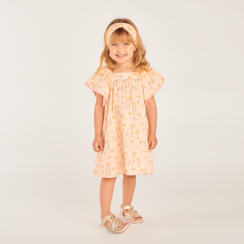 Ensemble 2 pièces robe + bandeau imprimé fantaisie pour bébé fille