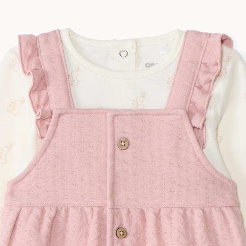 Ensemble 2 pièces avec salopette pointelle pour bébé fille 