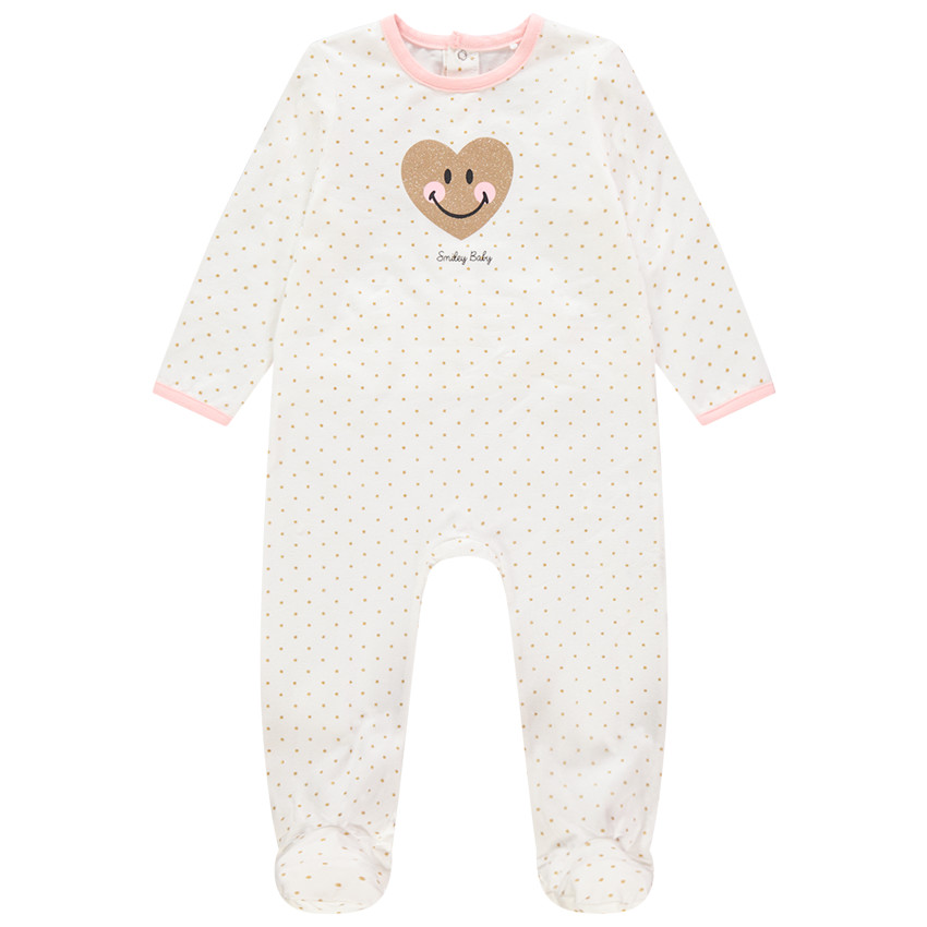 Dors-bien en jersey à pois  et coeur pailleté Smiley Baby  