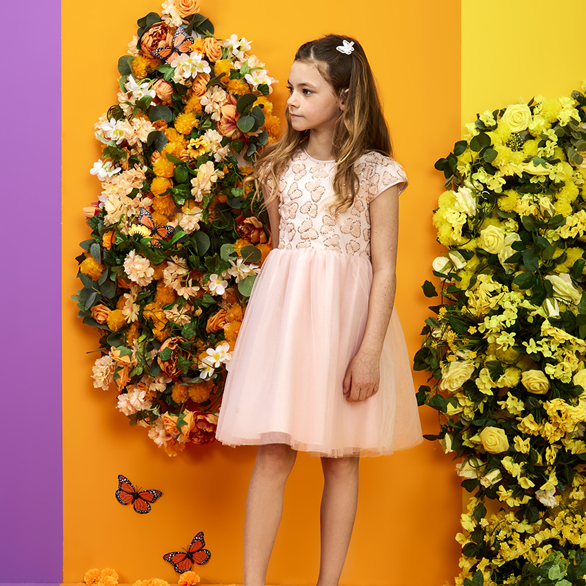 Robe de cérémonie en tulle avec papillons en sequins pour fille 