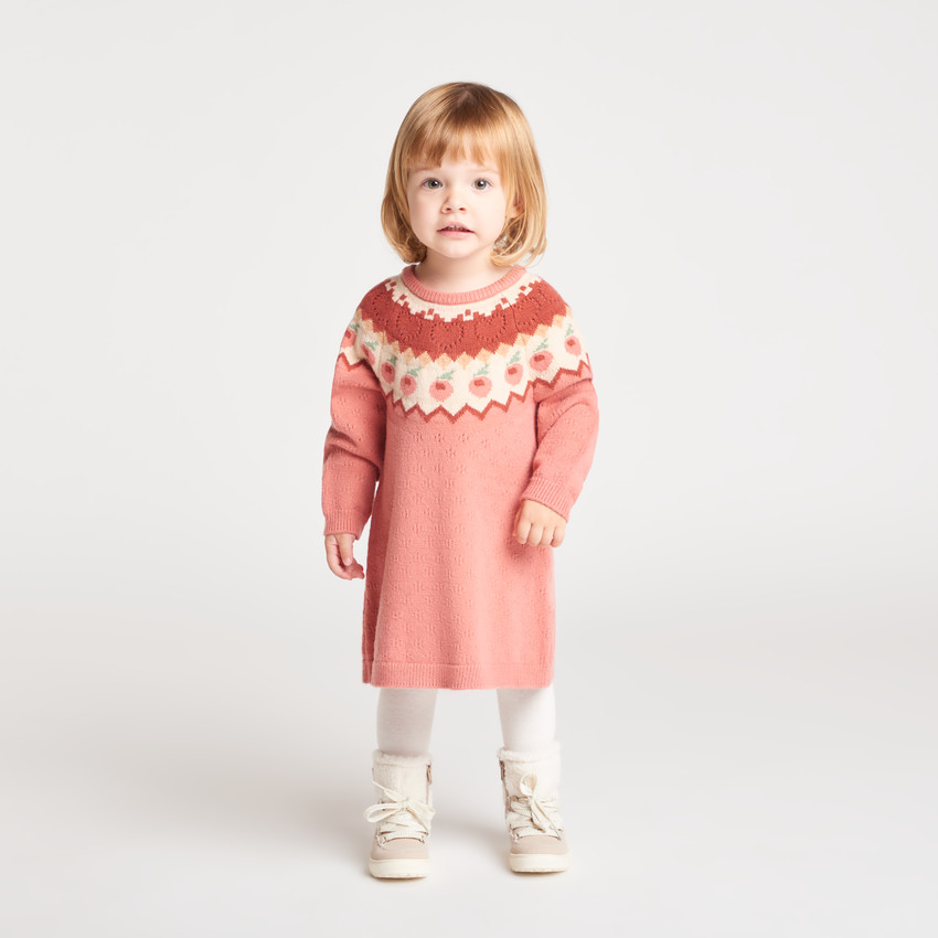 Robe en tricot bébé fille motif fleurs 