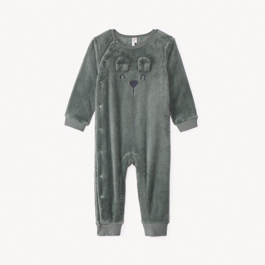 Surpyjama uni en sherpa avec ourson ludique pour bébé