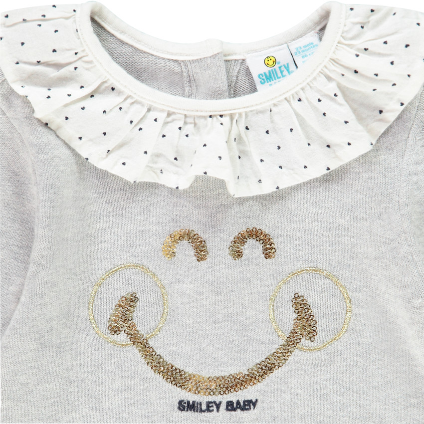 Pull à col volanté et Smiley Baby en sequins 