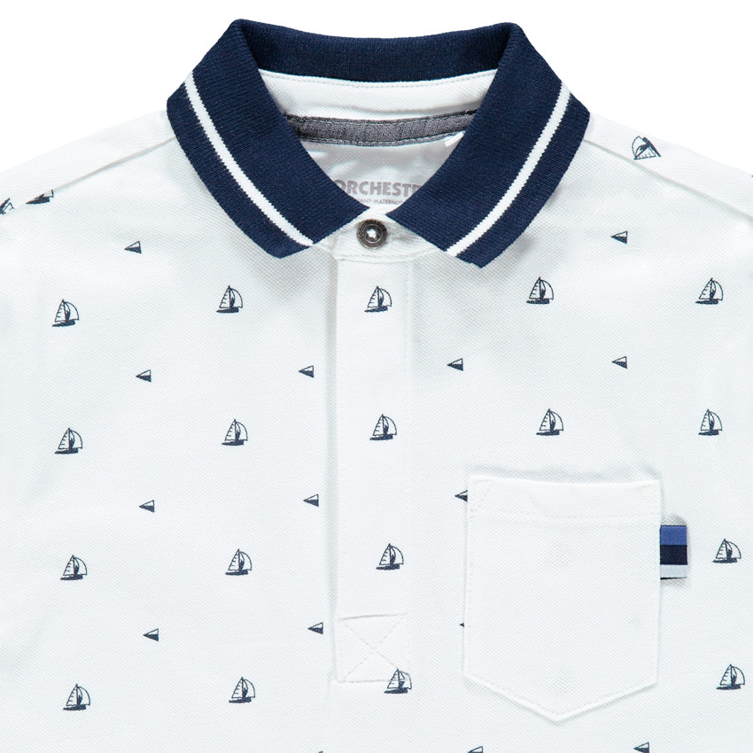 Polo en coton piqué imprimé bateaux à poche 