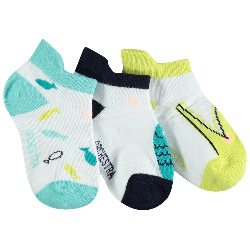 Lot de 3 paires de chaussettes courtes contrastées à renfort 