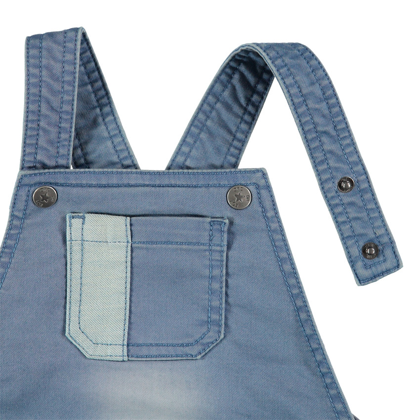 Salopette courte en jean clair effet used 