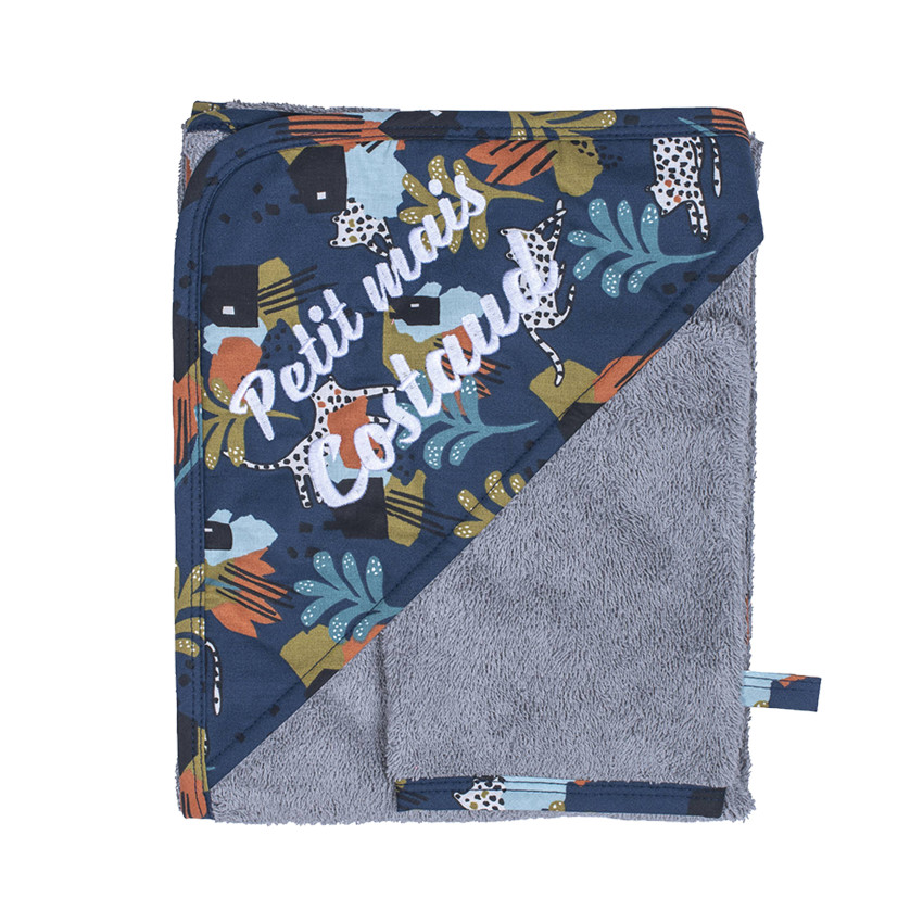 Cape de bain brodée "Petit mais costaud" + gant de toilette assorti 