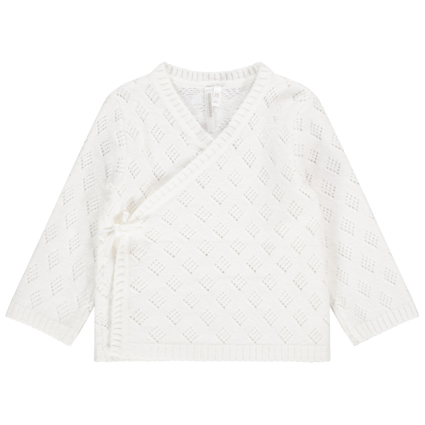 Gilet en tricot style cache-coeur avec maille fantaisie ajourée pour bébé fille 
