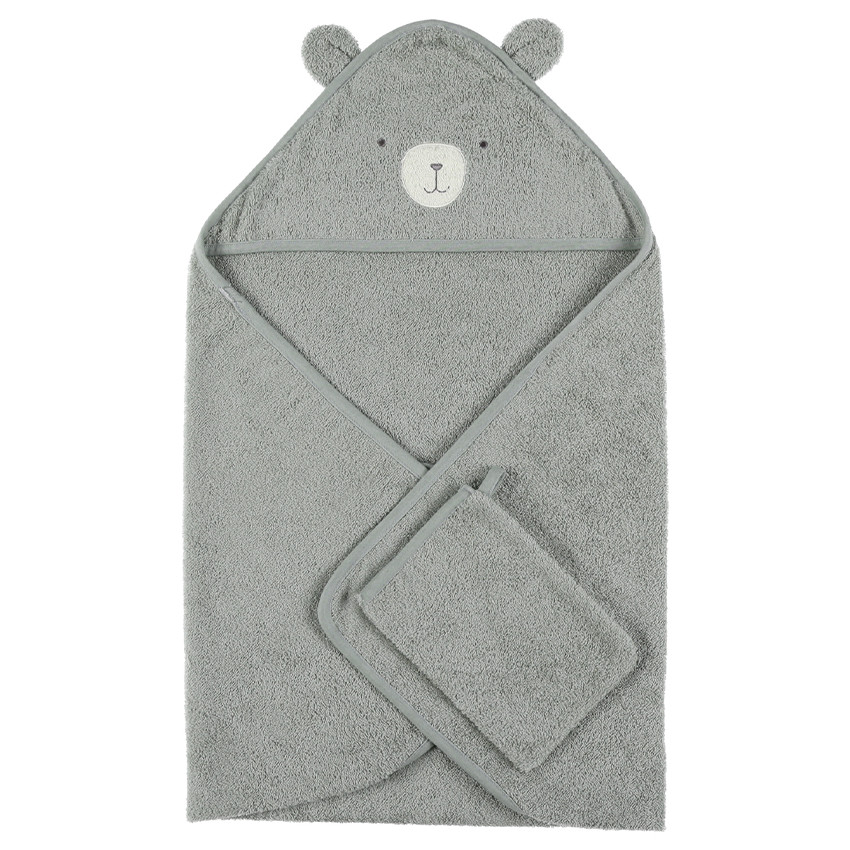 Cape de bain + gant de toilette en éponge Vert 