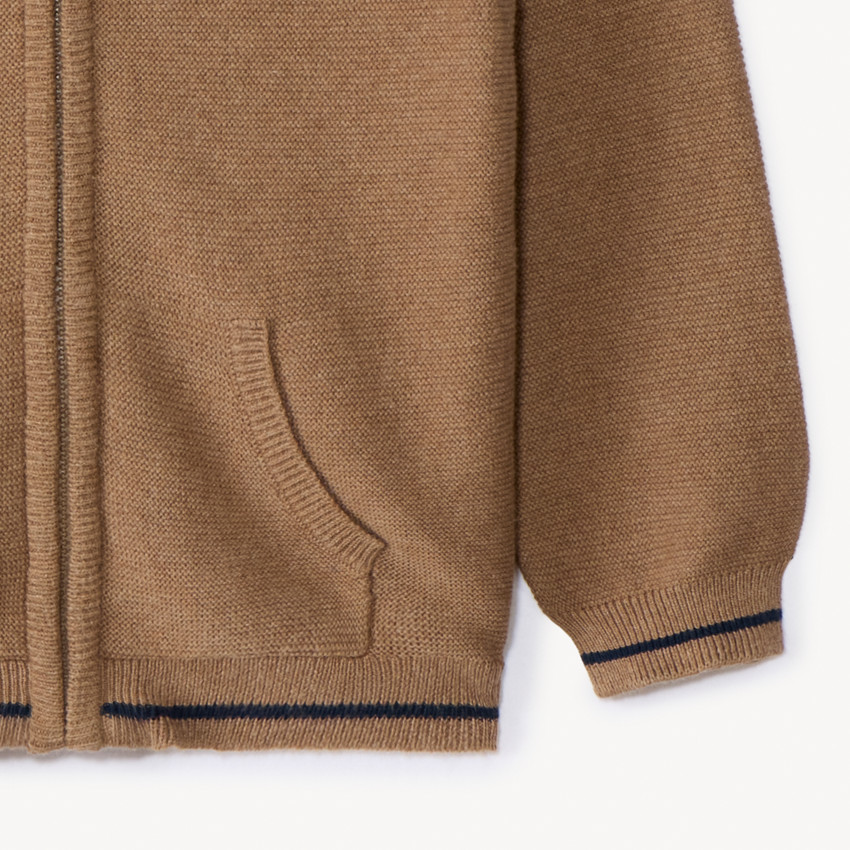 Gilet uni en tricot avec capuche et badge brodé pour bébé garçon 