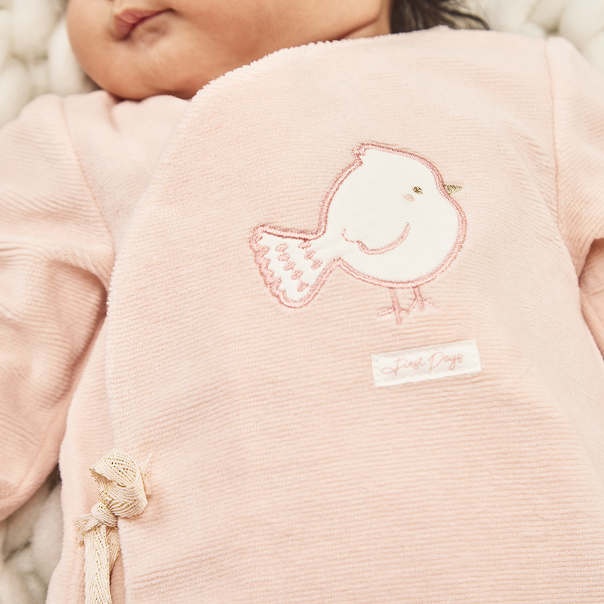 Dors-bien en velours fantaisie patch oiseau pour bébé fille 
