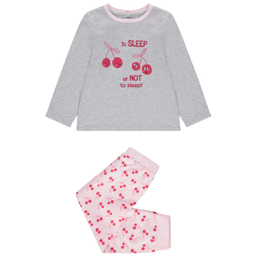 pyjama imprimé cerises à paillettes - rose clair