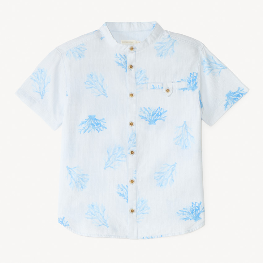 Chemise manches courtes col mao imprimé corail pour garçon
