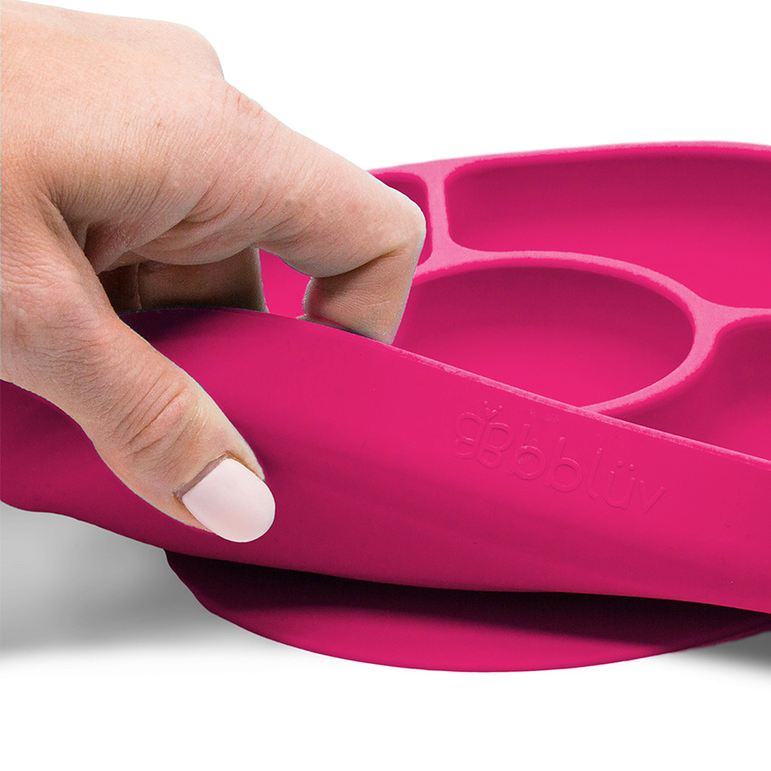 Assiette Yümi et cuillère en silicone – Pink Main Assiette Yümi et cuillère en silicone – Pink