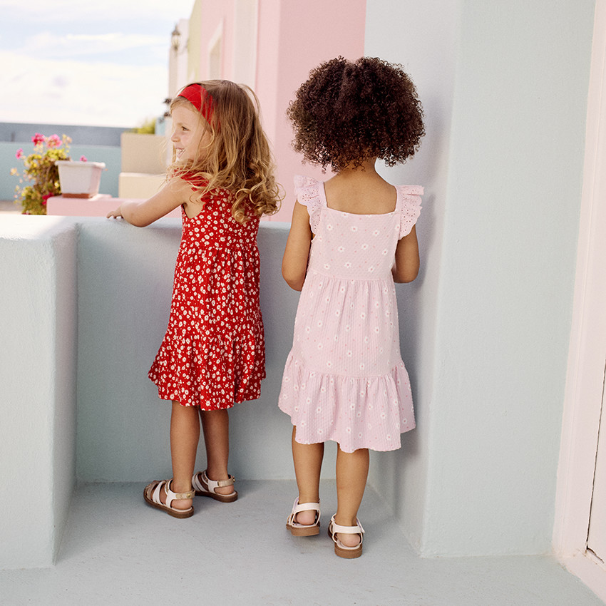 Robe manches courtes imprimée en maille cloquée pour bébé fille 