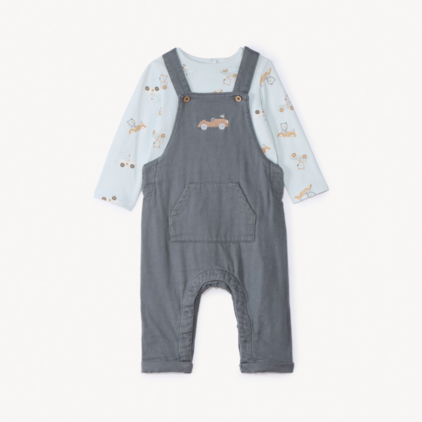 Ensemble long 2 pièces avec salopette pour bébé garçon