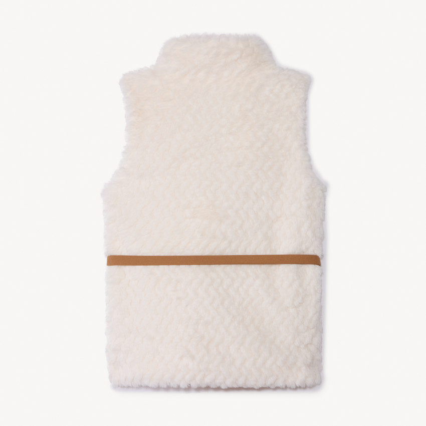 Veste sans manches en fausse foururre avec ceinture pour fille 