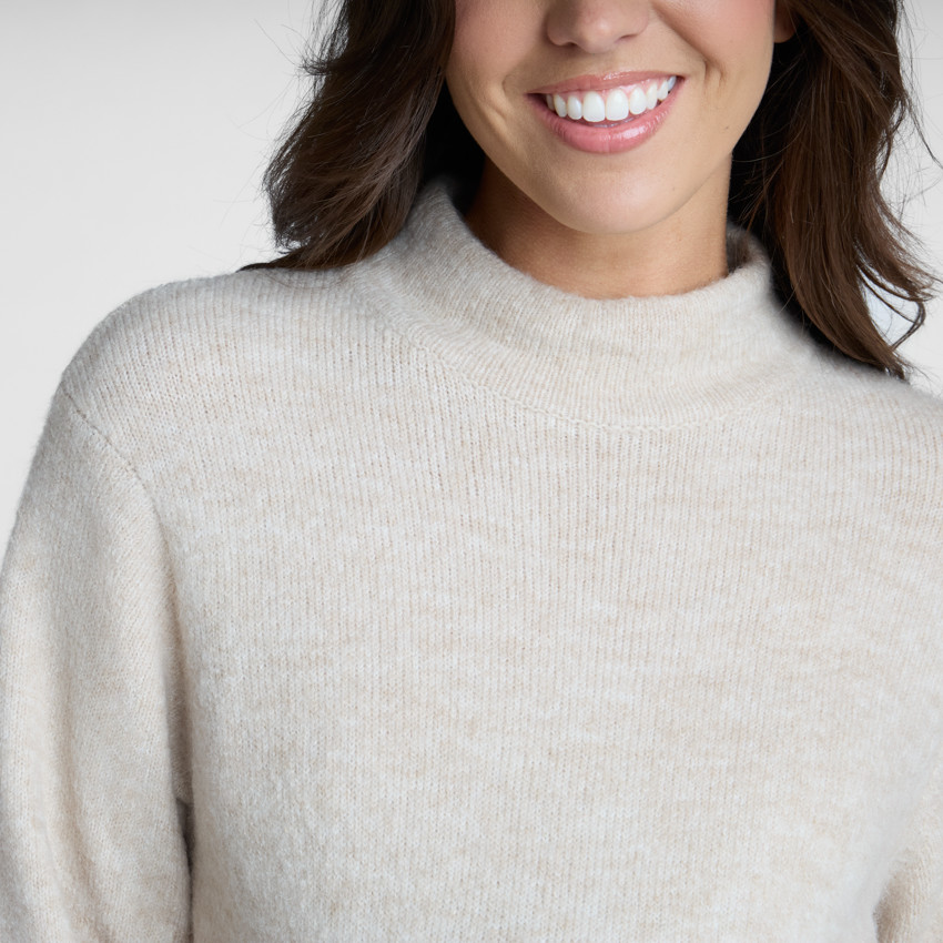 Pull manches longues uni à col montant pour femme 