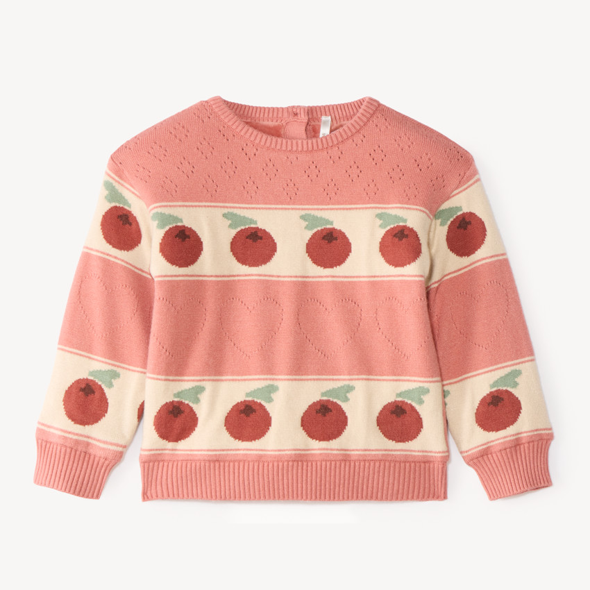 Pull jacquard doublé en velours bébé fille motif baies