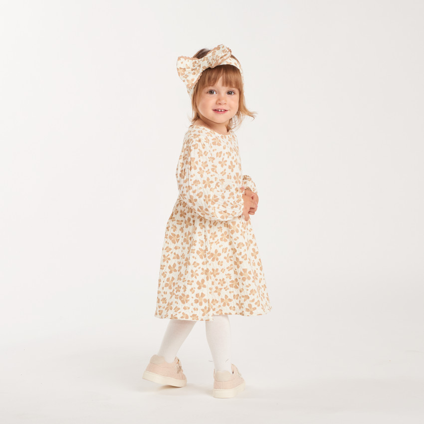 Ensemble robe et bandeau bébé fille imprimé léopard 