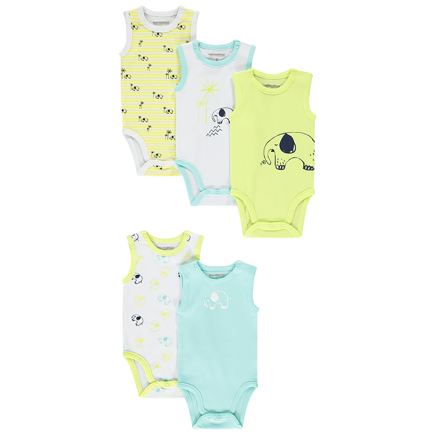 Lot de 5 bodies débardeur éléphant pour bébé garçon