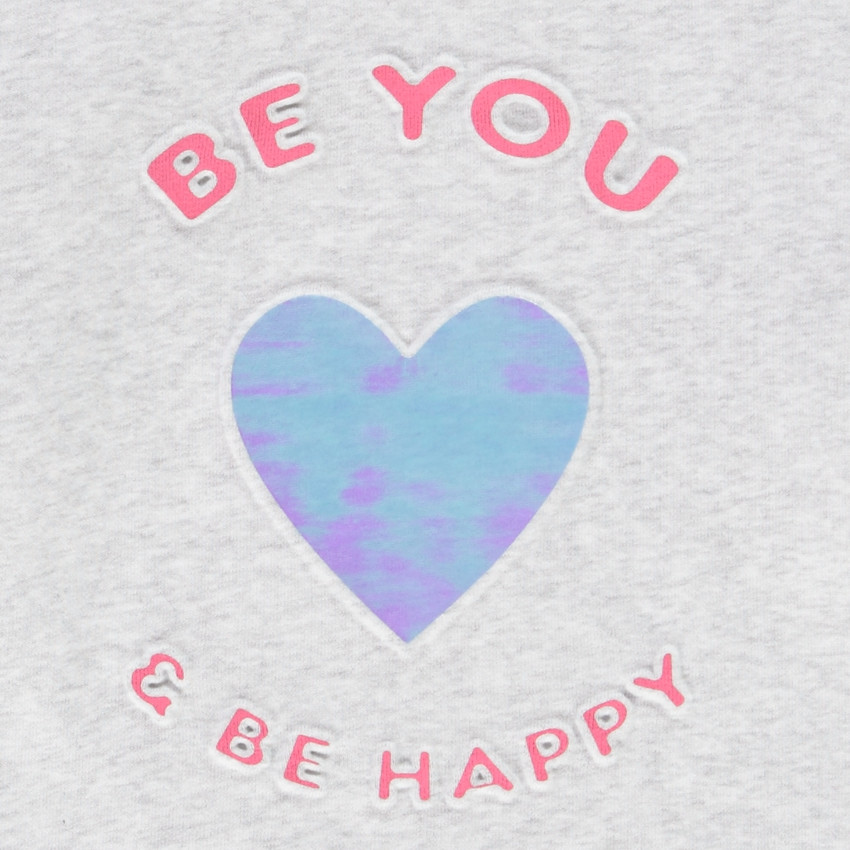 Sweat en molleton gratté avec print coeur et inscriptions embossed pour fille 